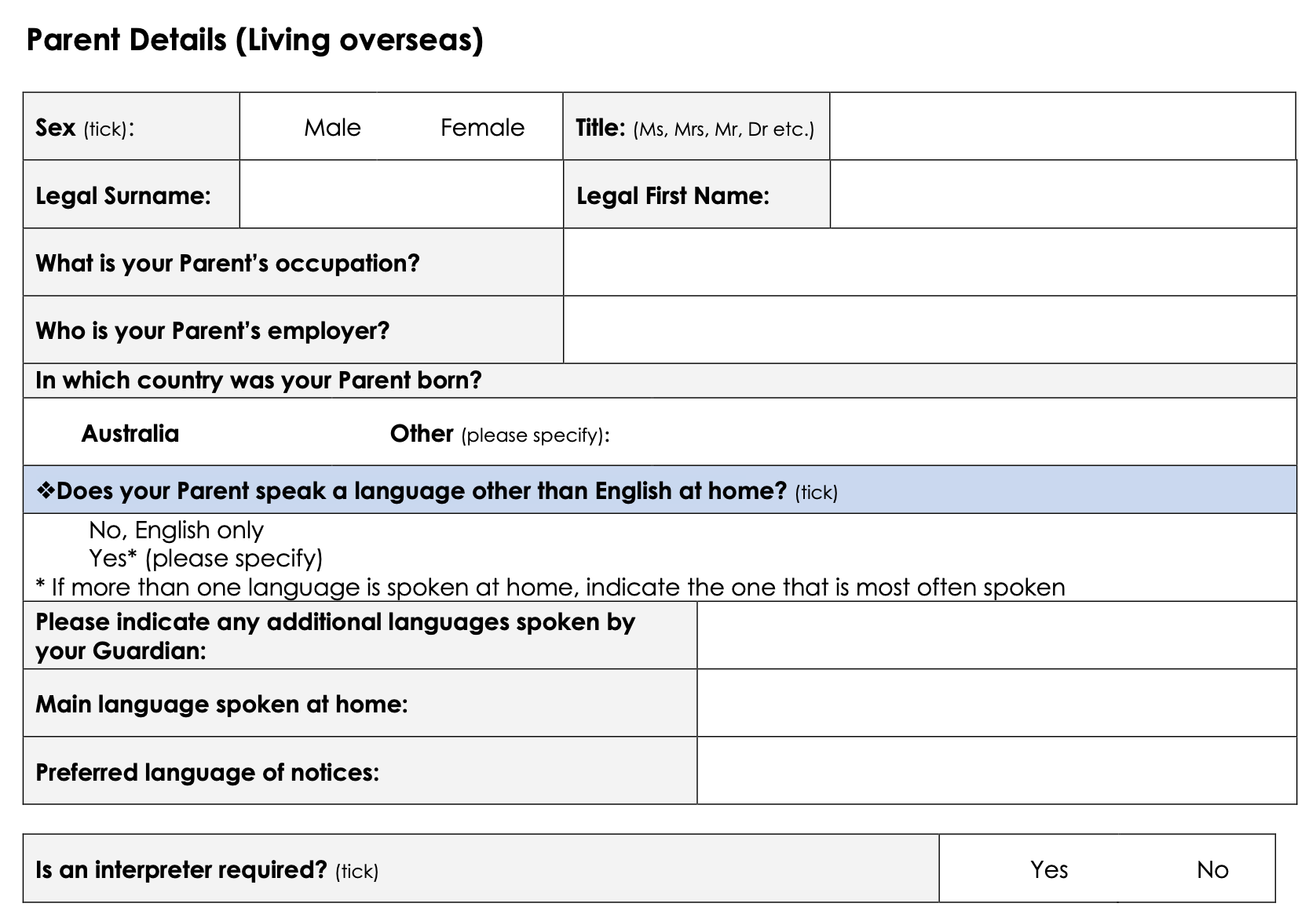 PDF: School enrollment — parent details